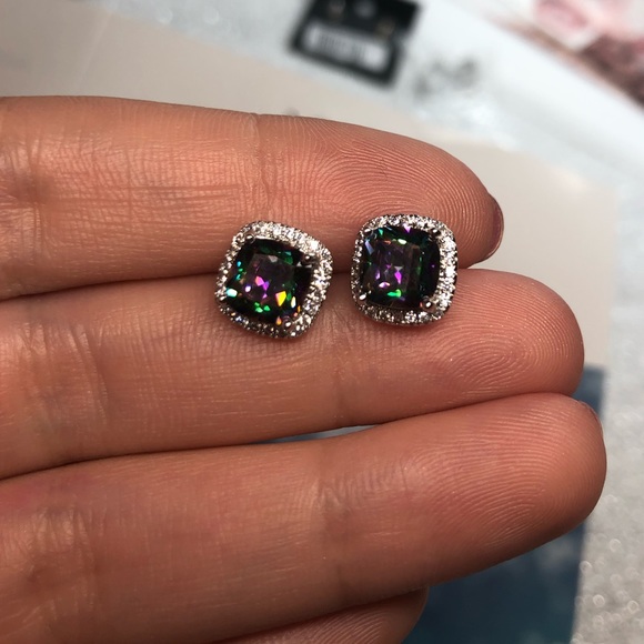 Silver Rainbow Stud Earrings - Picture 3 of 4